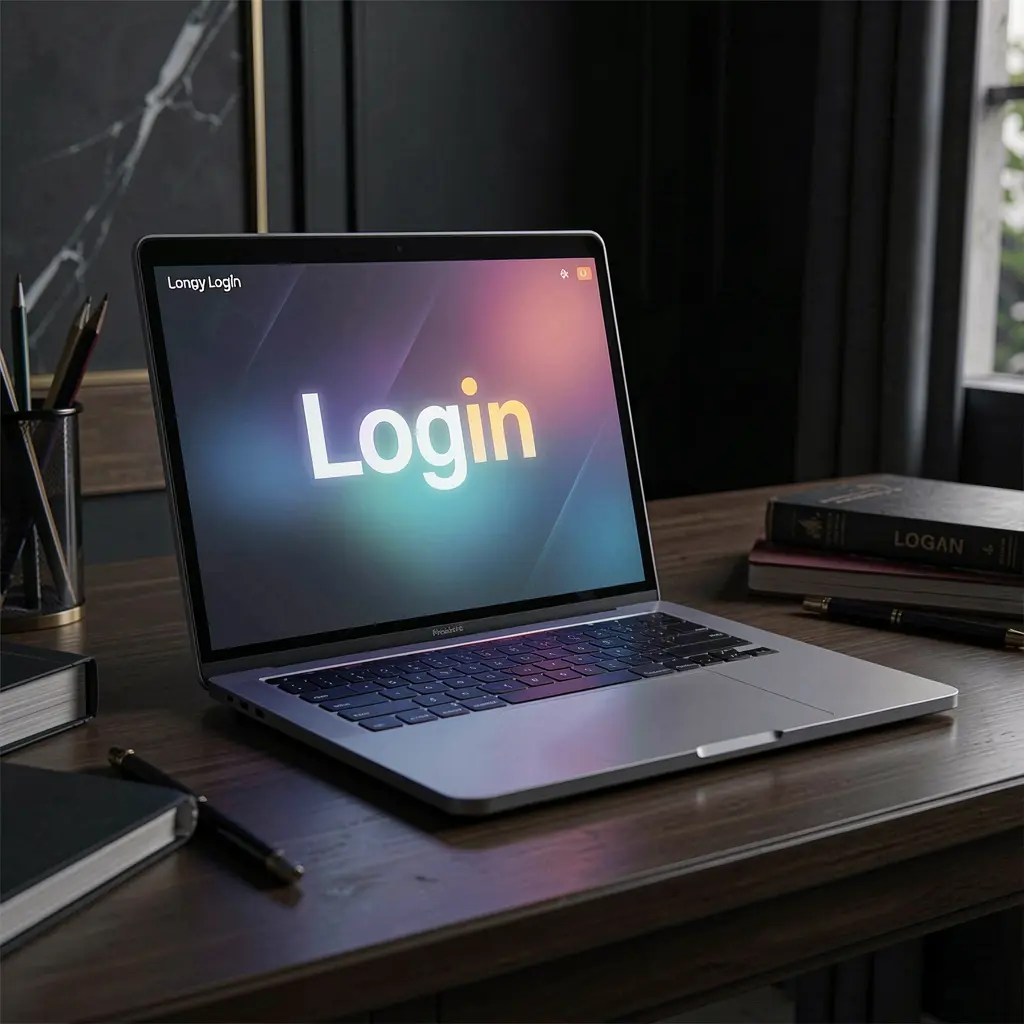 Modern laptop on a dark desk showing the 99WIM login interface with a glowing screen designed for secure access in Vietnam